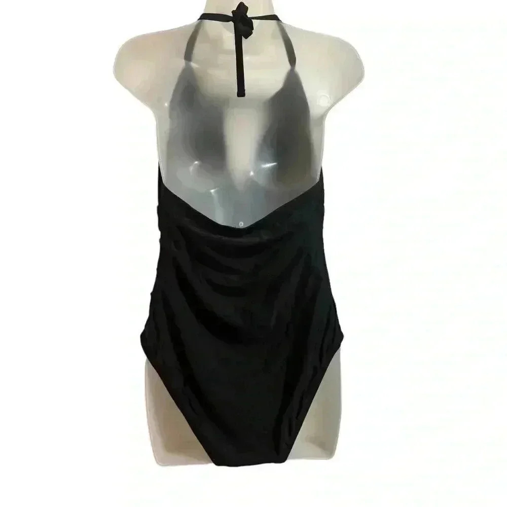 Cupshe Black Halter One Piece Swimsuit Size 16 - Picture 3 of 6